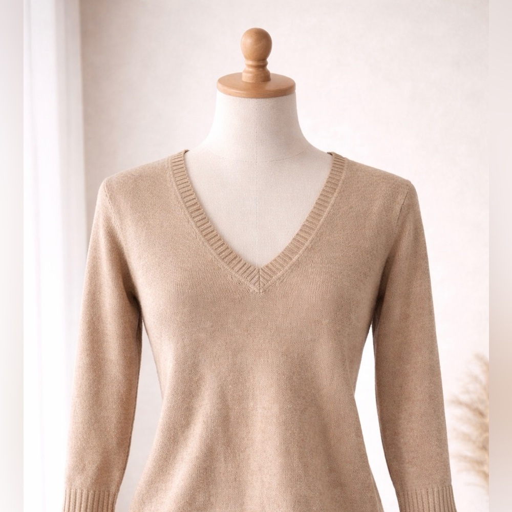 J. Crew V-Neck Tan 100% Cashmere Sweater